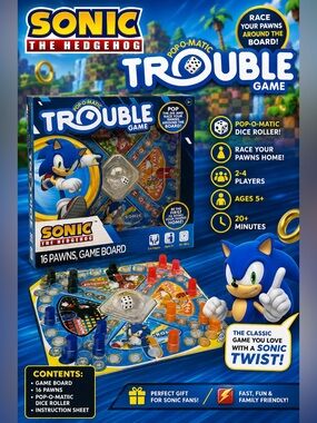 NEW Sonic the Hedgehog Trouble Board Game Pop-O-Matic Family Game Sealed